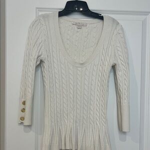 Boston Proper V-Neck Cable Knit Sweater - Cream